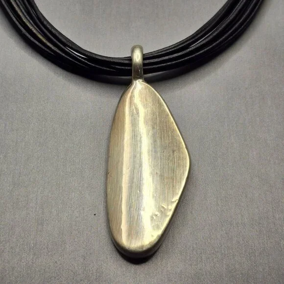 Simon Sebbag Sterling Silver Electroform Pendant Black Leather Choker Necklace - Picture 2 of 11